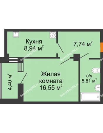 1 комнатная квартира 41,24 м² в ЖК Сокол на Оганова, дом Литер 2