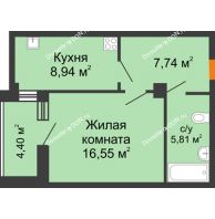 1 комнатная квартира 41,24 м² в ЖК Сокол на Оганова, дом Литер 1 - планировка