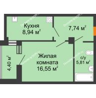 1 комнатная квартира 41,24 м² в ЖК Сокол на Оганова, дом Литер 2 - планировка