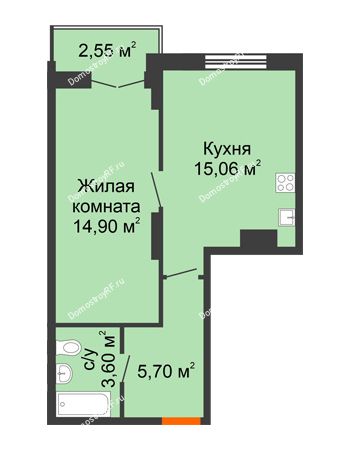 1 комнатная квартира 41,81 м² в ЖК Рассвет, дом № 10