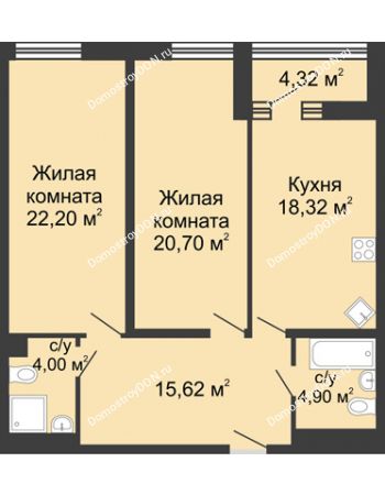 2 комнатная квартира 87,9 м² - ЖК Бристоль