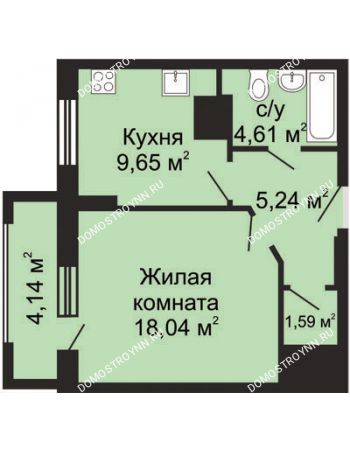 1 комнатная квартира 41,2 м² - ЖК Гелиос
