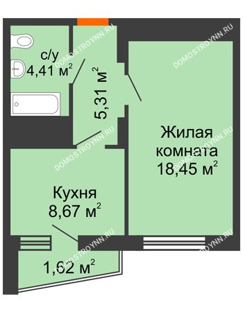 1 комнатная квартира 38,46 м² - ЖД Звездный