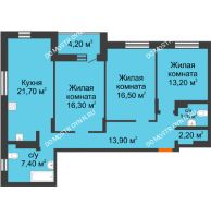 3 комнатная квартира 98,4 м² в ЖК Подкова на Цветочной, дом № 8 - планировка