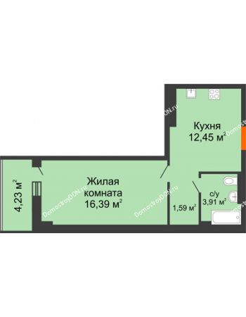1 комнатная квартира 36,46 м² - ЖК Кристалл 2