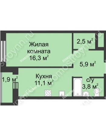 1 комнатная квартира 41,5 м² - ЖК Дом на Иванова