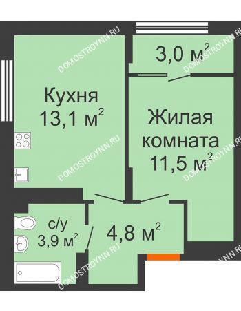 1 комнатная квартира 36,3 м² в ЖК Новая Кузнечиха, дом № 31