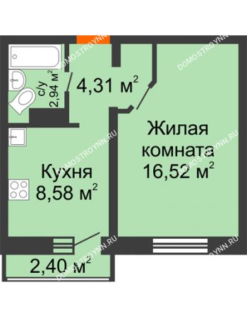 1 комнатная квартира 33,07 м² в ЖК Корабли, дом № 9-1
