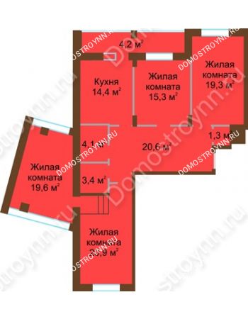 4 комнатная квартира 123,1 м² в ЖК Монолит, дом № 89, корп. 1, 2
