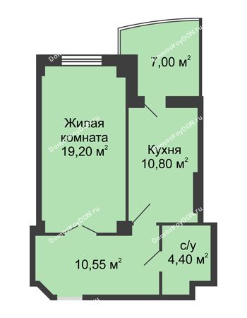 1 комнатная квартира 48,45 м² в ЖК Новый Город, дом № 3