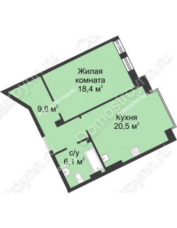 1 комнатная квартира 55 м² в ЖК Славянский квартал, дом № 188