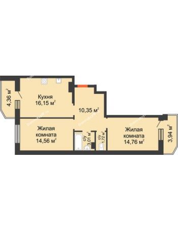 2 комнатная квартира 64,7 м² в Семейный квартал Достояние, дом Литер 1
