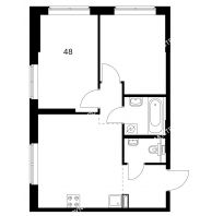 2 комнатная квартира 48 м² в ЖК Савин парк, дом корпус 4 - планировка