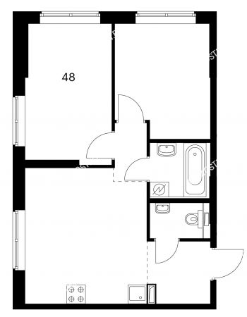 2 комнатная квартира 48 м² в ЖК Савин парк, дом корпус 4