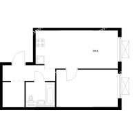 1 комнатная квартира 39,8 м² в ЖК Савин парк, дом корпус 8 - планировка