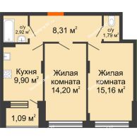 2 комнатная квартира 53,37 м² в ЖК Суворов-Сити, дом 1 очередь секция 6-13 - планировка
