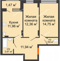 2 комнатная квартира 58,39 м² в ЖК Суворов-Сити, дом 1 очередь секция 6-13 - планировка