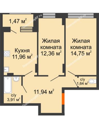 2 комнатная квартира 58,39 м² в ЖК Суворов-Сити, дом № 1