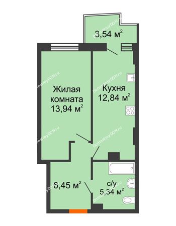 1 комнатная квартира 39,06 м² в ЖК Сердце Ростова 2, дом Литер 8