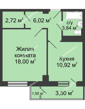 1 комнатная квартира 45,5 м² в ЖК НОРД-Премьер, дом № 12