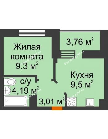 1 комнатная квартира 27,92 м² в ЖК Светлоград, дом Литер 16