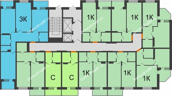Планировка 14 этажа в доме 2 позиция 5-8 секция в ЖК Мандарин