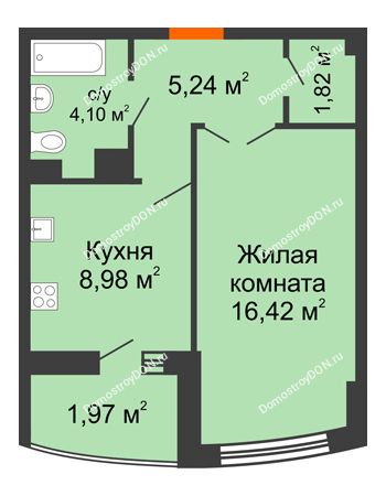 1 комнатная квартира 40,56 м² в ЖК Университетский 137, дом Секция С1