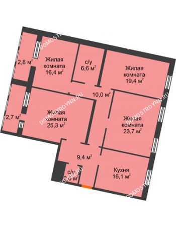 4 комнатная квартира 134,4 м² - ЖД по ул. Варварская