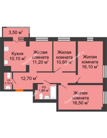 4 комнатная квартира 85,3 м² в ЖК На Высоте, дом 2 этап