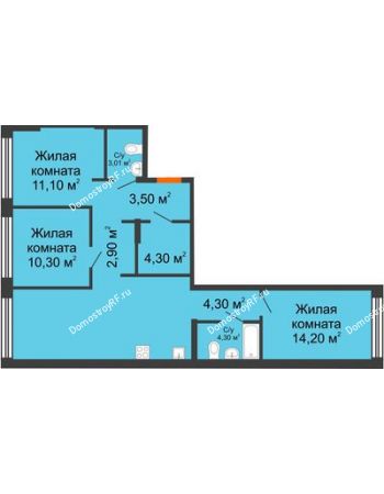 2 комнатная квартира 66,13 м² в ЖК Речной порт, дом № 1