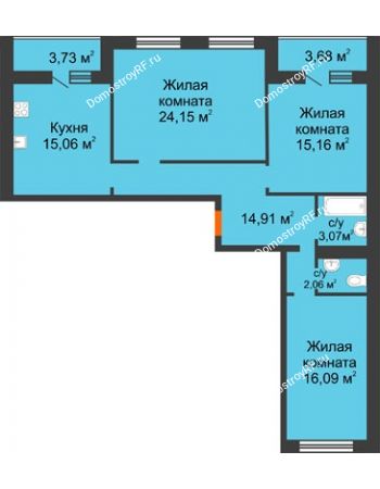 3 комнатная квартира 97,91 м² в ЖК Новая Самара, дом № 46
