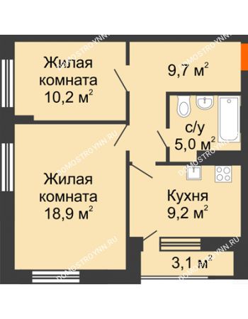 2 комнатная квартира 54,6 м² в ЖК Октава, дом № 3