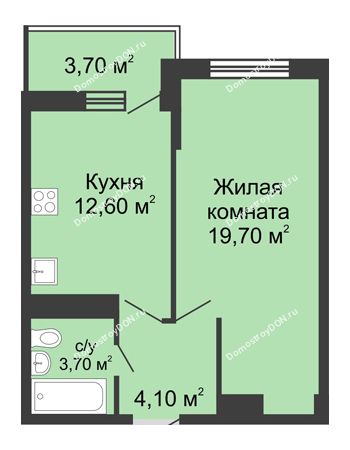 1 комнатная квартира 42,2 м² в ЖК Первый, дом Литер 1