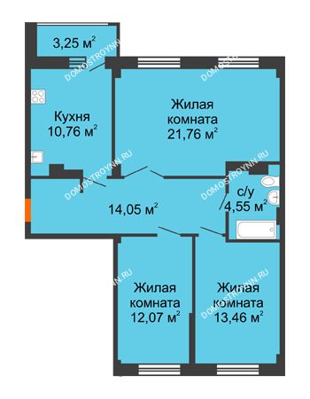 3 комнатная квартира 78,28 м² - ЖК Семейный
