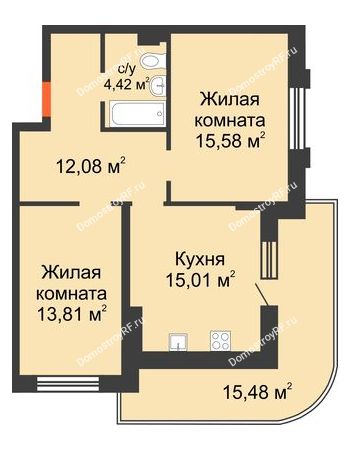 2 комнатная квартира 68,64 м² в Семейный квартал Достояние, дом Литер 1