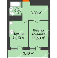 1 комнатная квартира 38,4 м², ЖК Клубный дом на Мечникова - планировка