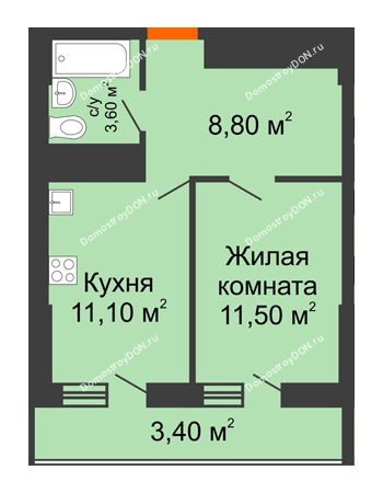 1 комнатная квартира 38,4 м² - ЖК Клубный дом на Мечникова