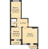 2 комнатная квартира 64,5 м² в ЖК Вересаево, дом Литер 13/2 - планировка