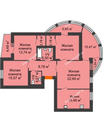 4 комнатная квартира 114,14 м² в Микpopaйoн  Преображенский, дом № 5