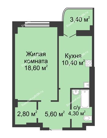 1 комнатная квартира 43,4 м² - ЖК 8 марта