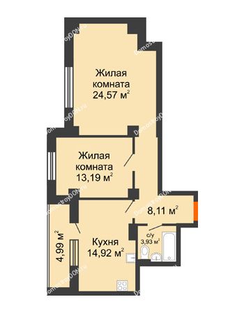 2 комнатная квартира 70,55 м² - ЖК Штахановского