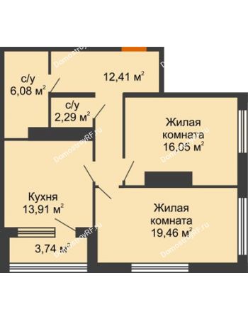 2 комнатная квартира 72,07 м² - ЖК Гран-При