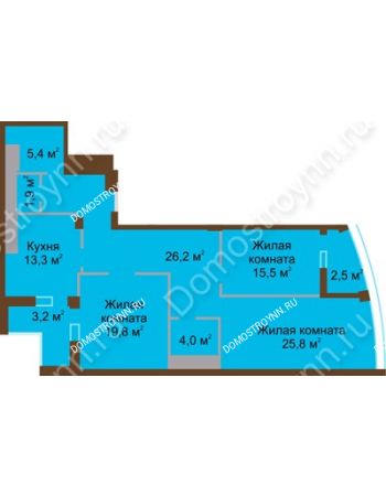 3 комнатная квартира 117,8 м² в ЖК Монолит, дом № 89, корп. 1, 2