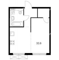 1 комнатная квартира 32,6 м² в ЖК Савин парк, дом корпус 3 - планировка