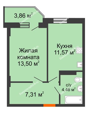 1 комнатная квартира 38 м² в ЖК Свобода, дом №2
