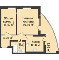 2 комнатная квартира 54,14 м² в ЖК Тихий Дон, дом № 2 - планировка