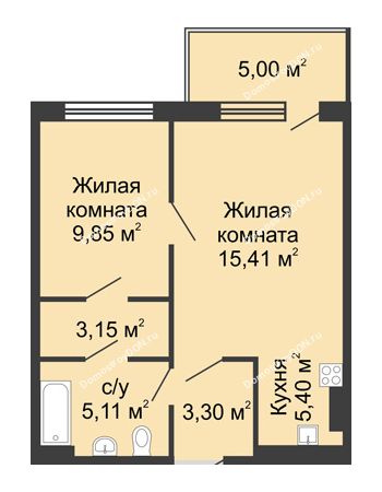2 комнатная квартира 47,22 м² в ЖК Времена Года, дом № 1