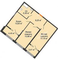 2 комнатная квартира 65,05 м² в ЖК Сердце, дом 1 - планировка