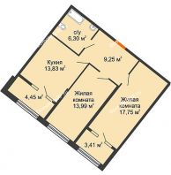 2 комнатная квартира 65,05 м² в ЖК Сердце, дом № 1 - планировка