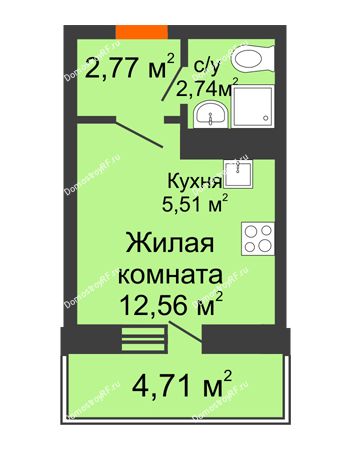 Студия 20,43 м² в ЖК Волна-1, дом 1 очередь (секция 7)